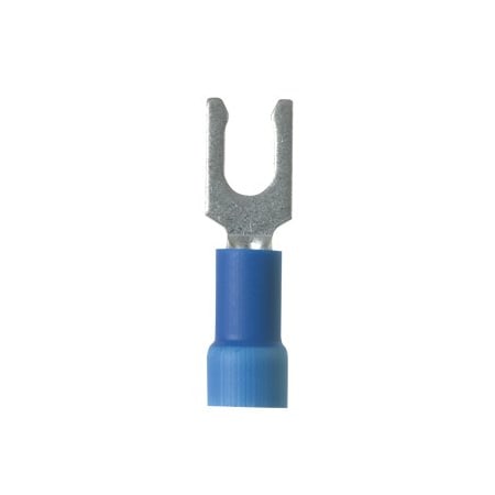 Panduit Locking Fork Terminal, #8 Stud Size, Vinyl Insulated, Blue, 100 PK PV14-8LFX-C